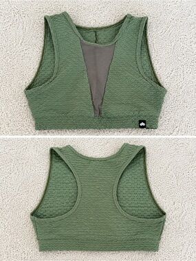 Booty by Brabants Olive Green Textured V-Neck Sports Bra